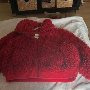 American Eagle Outfitters Red Fuzzy Puffer Jacket